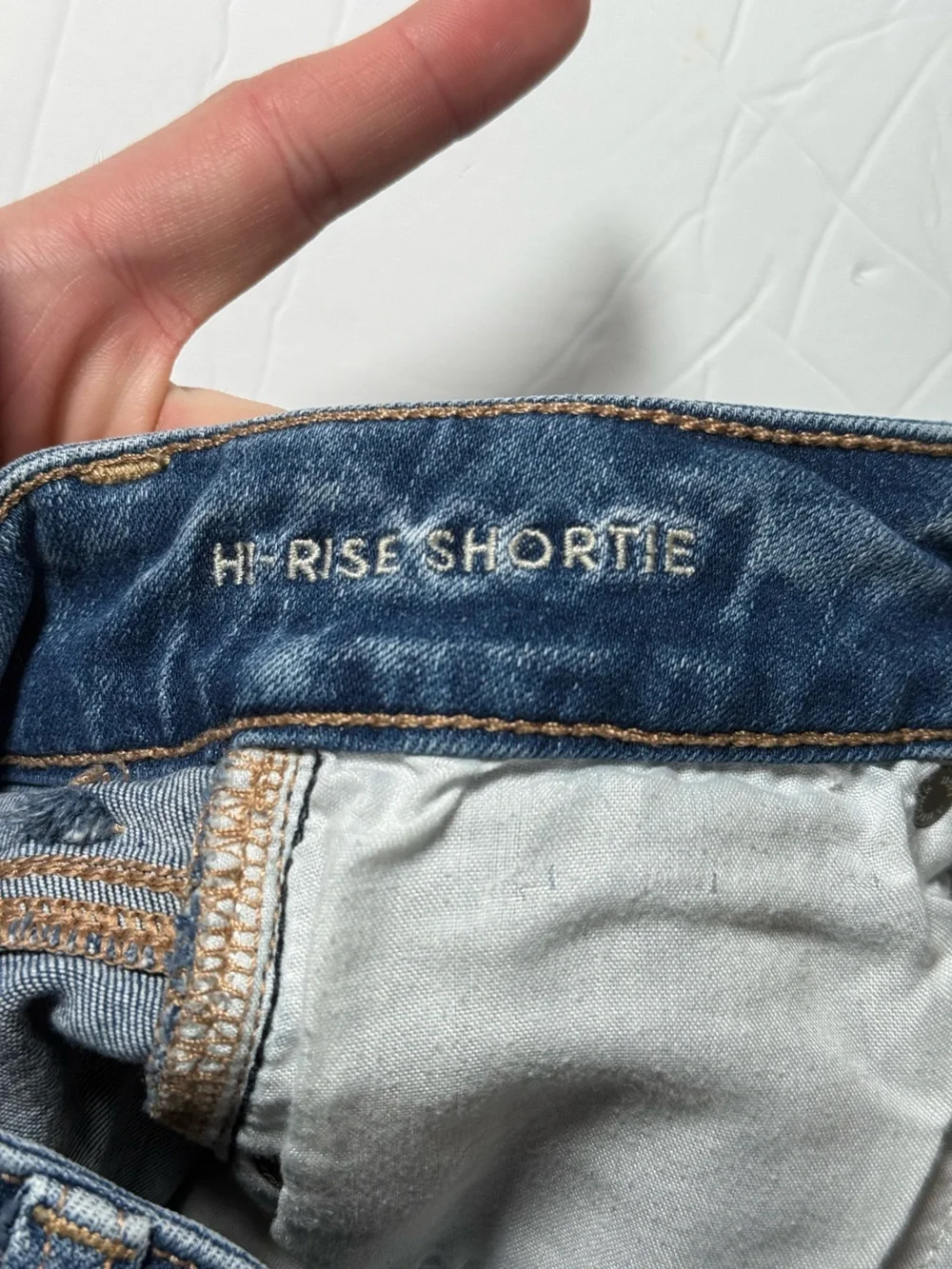 American Eagle High Rise Shortie Denim Shorts Sz 00 Dark Blue Next Level Stretch